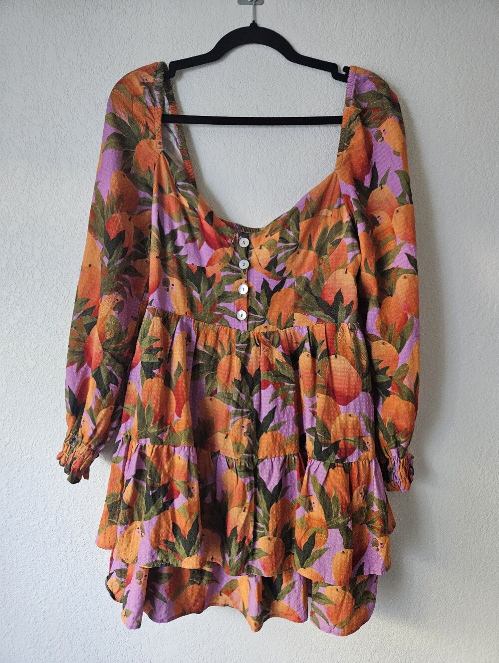 Farm Rio Lilac Mango Macaws Mini Dress Size Medium